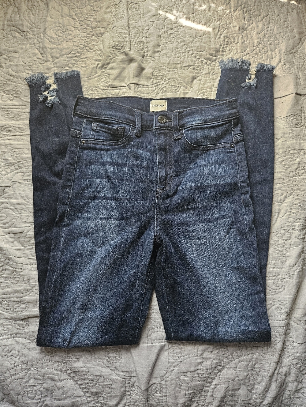 Sneak Peek Dark Blue Skinny Jeans with Raw Hem